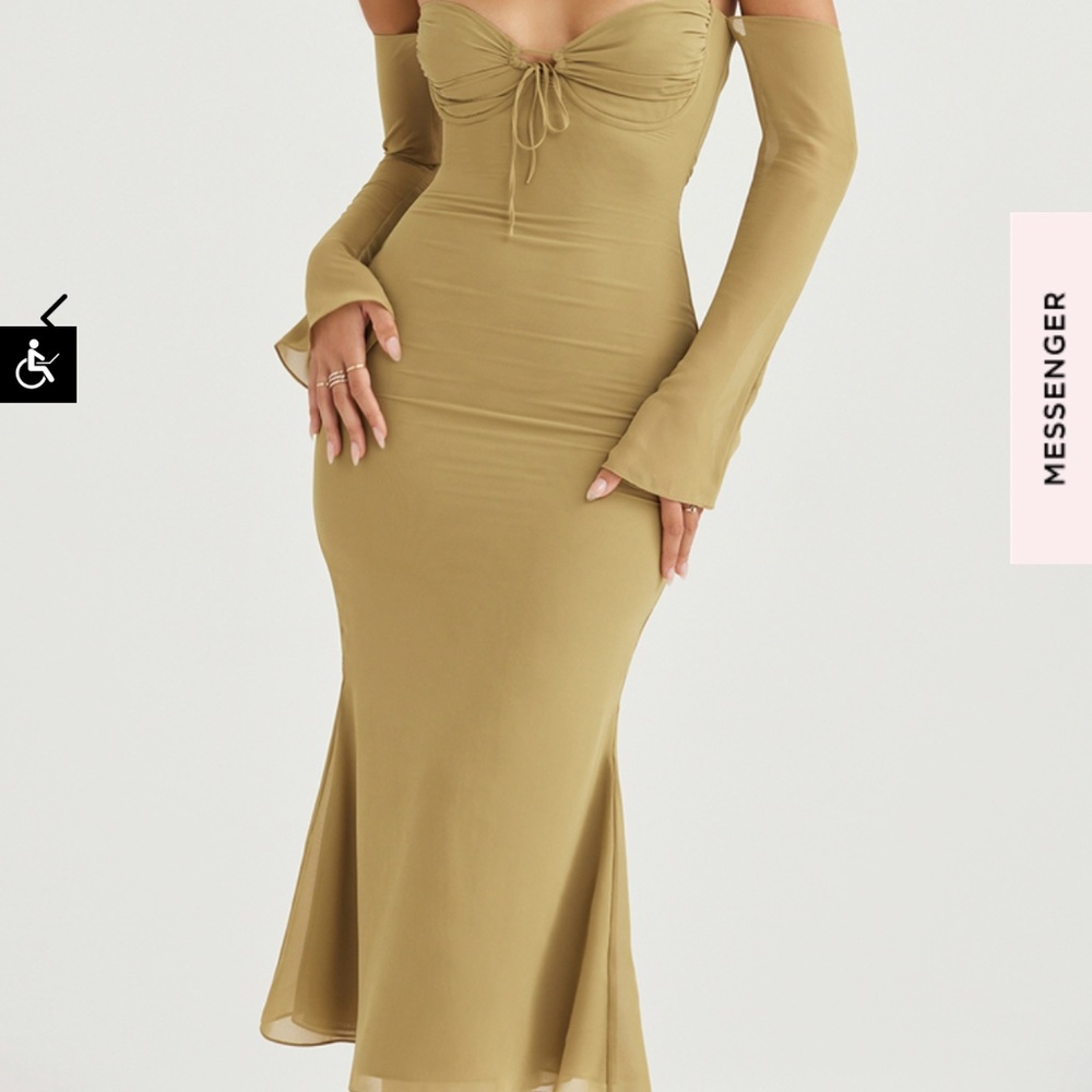 Naomi- House of CB- Olive Halter Midi Dress- Size M